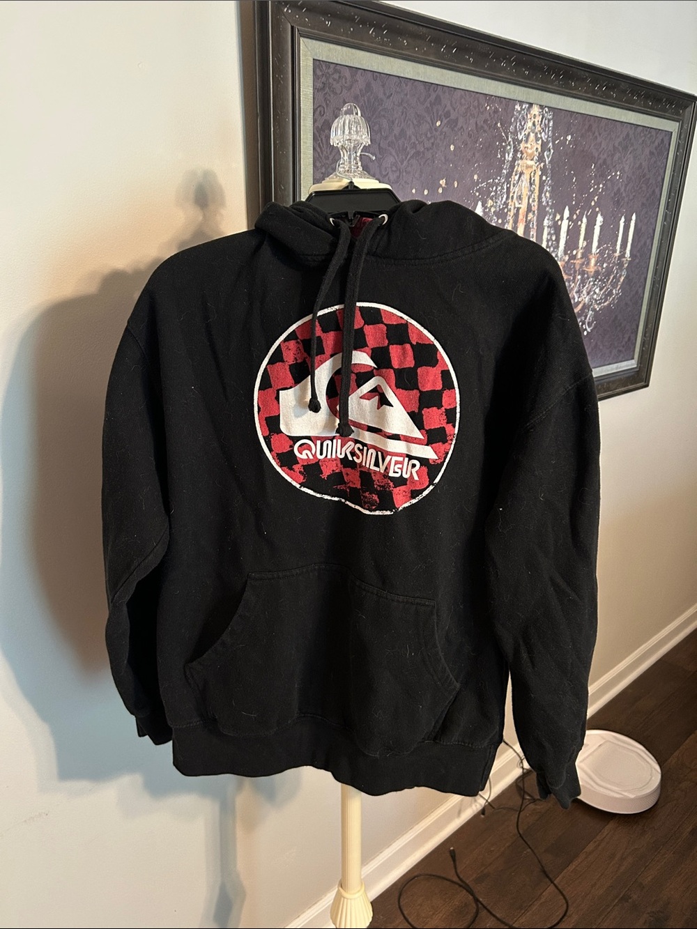 Quiksilver Black Hoodie with Red Checker Logo